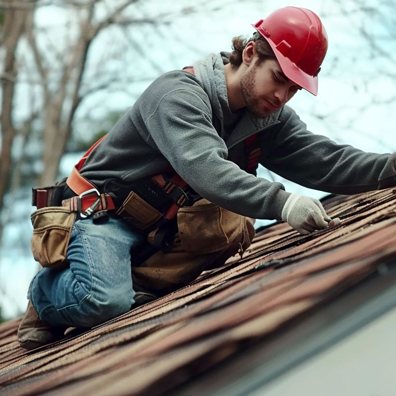 Roofer working carefully on a residential roof